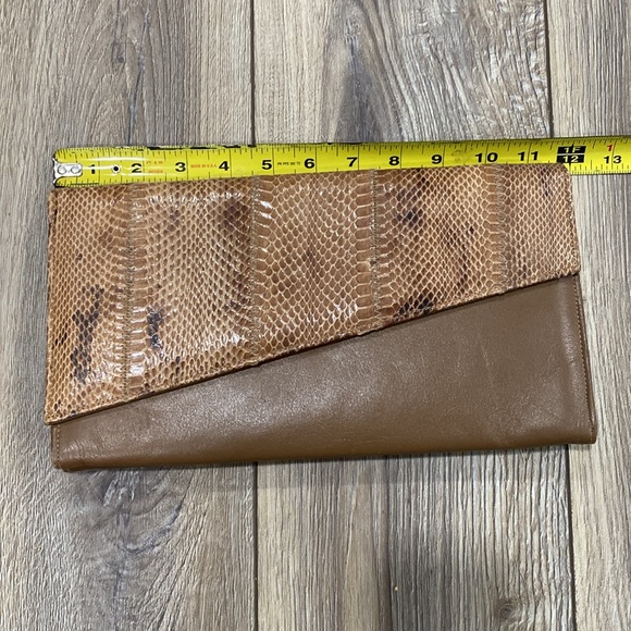 JASMIN VTG Snakeskin Brown Leather Snap Clutch - Picture 10 of 11